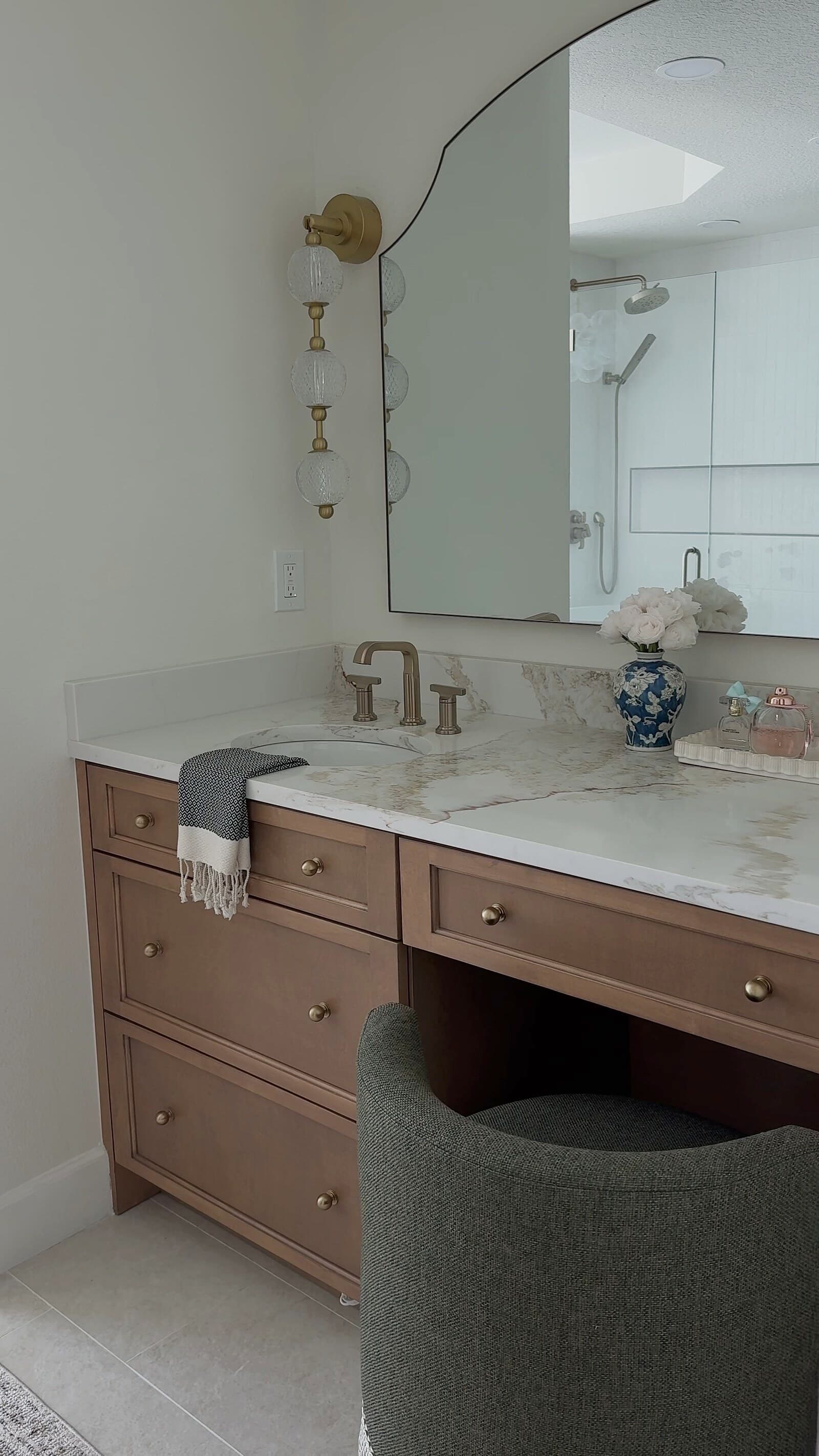 A spa-like primary bath designed by Denise Griffin Interiors